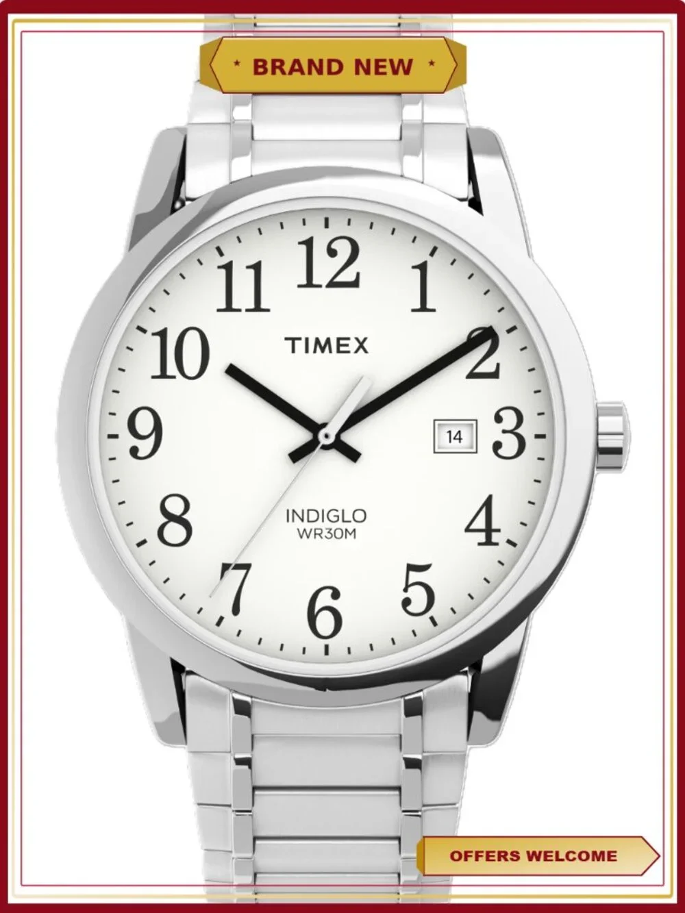 Men's Silver Analog Wristwatch with Date, Water Resistant
